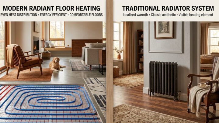 Sammenligning af gulvvarmesystem og traditionel radiator i moderne bolig