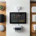 Smart home-enheder forbundet til en strømmåler som viser standby-forbrug