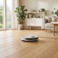 Robotstøvsuger kører på gulvet i et moderne dansk hjem