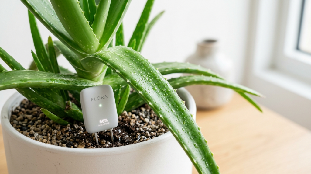 Close-up detail of healthy aloe vera plant leaves with natur