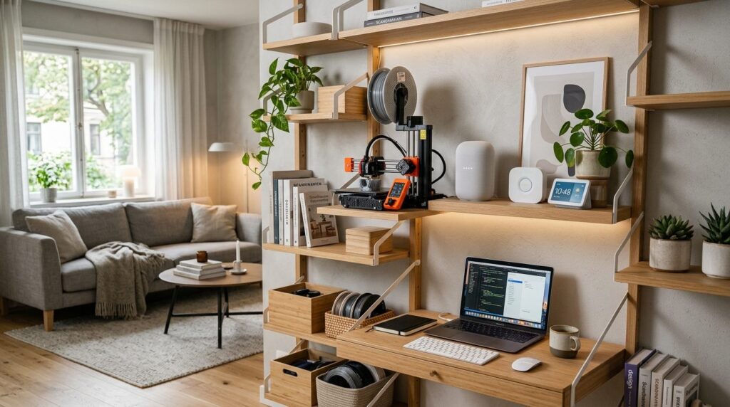 Modern Scandinavian living room interior showcasing a compac