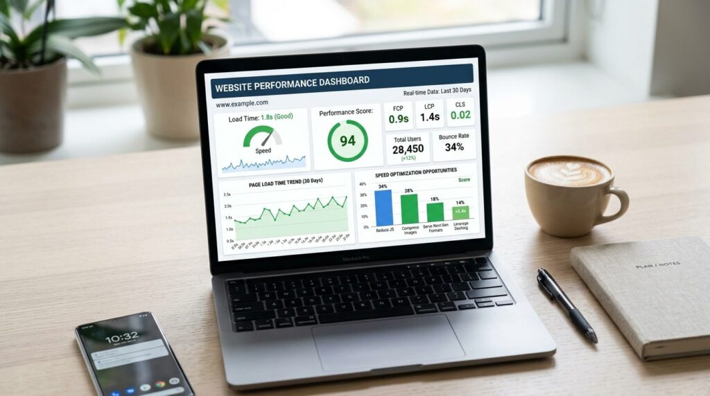 Close-up of a laptop screen displaying website analytics das