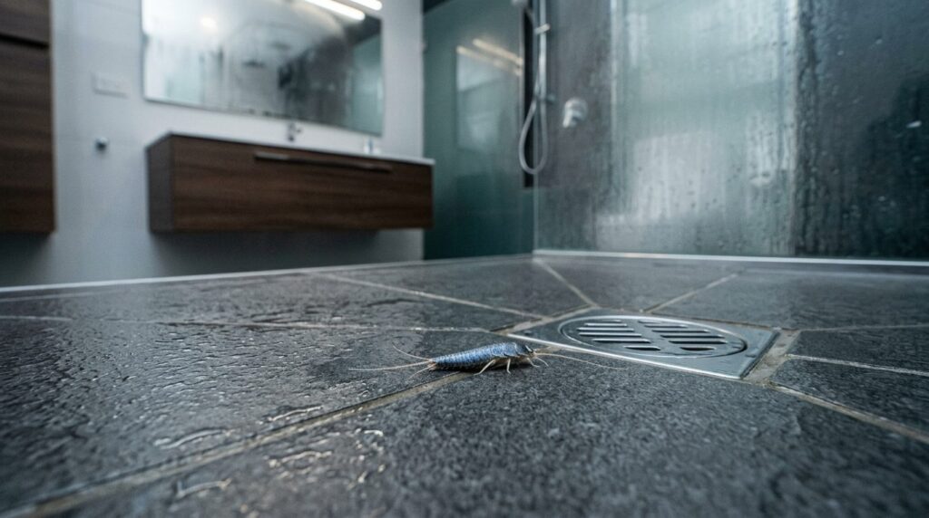 Modern bathroom interior with visible moisture and humidity,