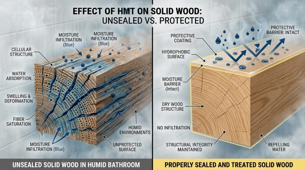 Split-screen comparison image showing cross-section of solid