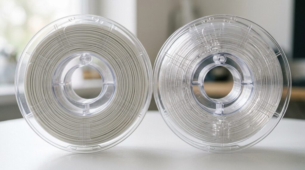 Close-up detailed shot of two 3D printer filament spools sid