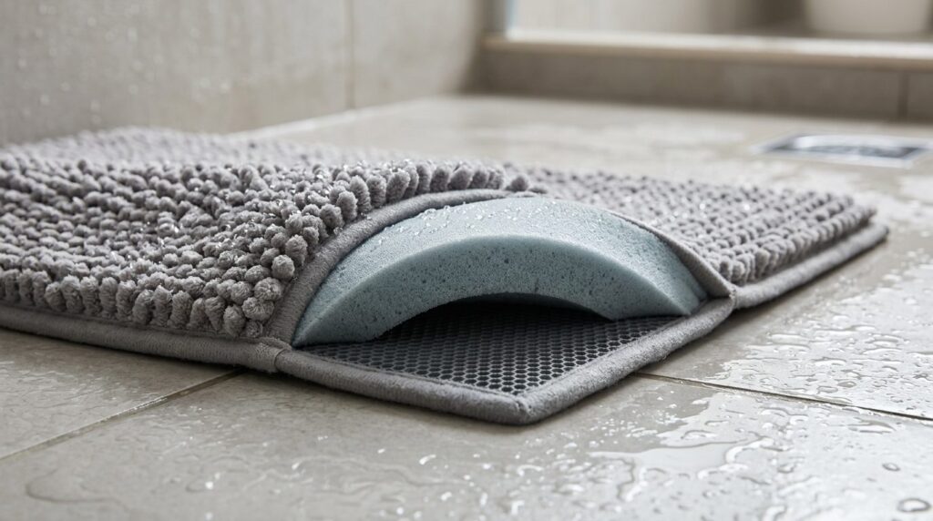 Close-up product detail shot of anti-slip bath mat with visi