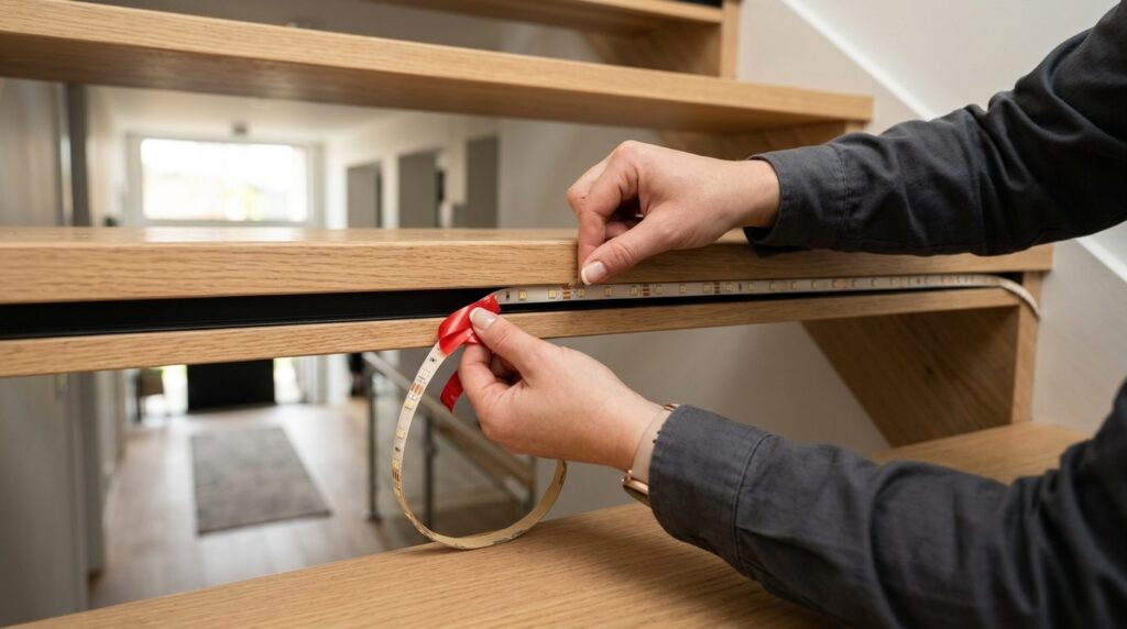 Close-up detail shot of LED strip light being professionally