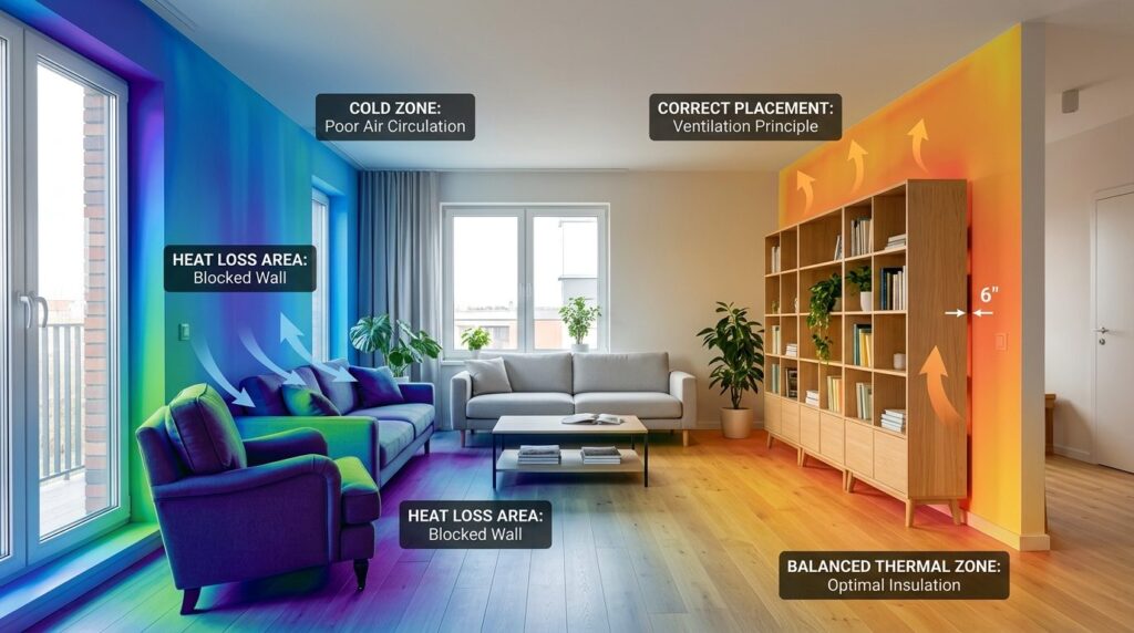 Professional interior photograph of a smart living room with