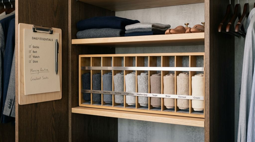 Minimalist lifestyle shot of a modern home closet corner fea